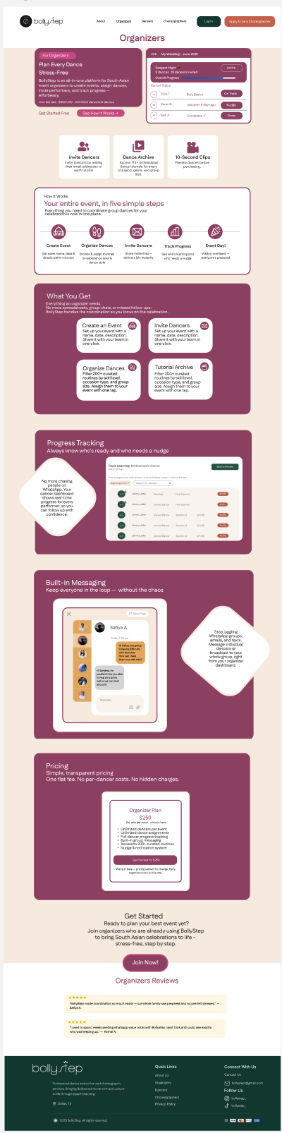 Organizer dashboard — event management