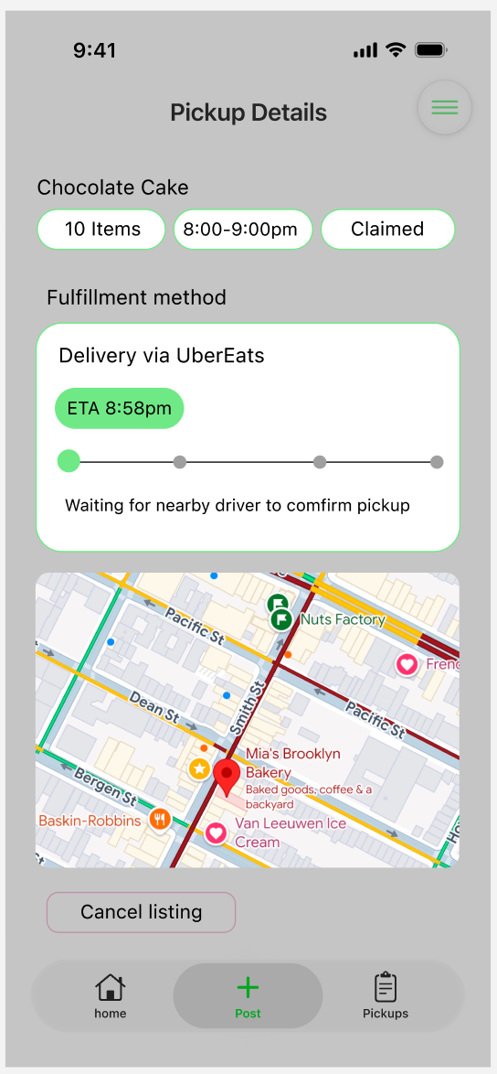 Delivery tracking screen