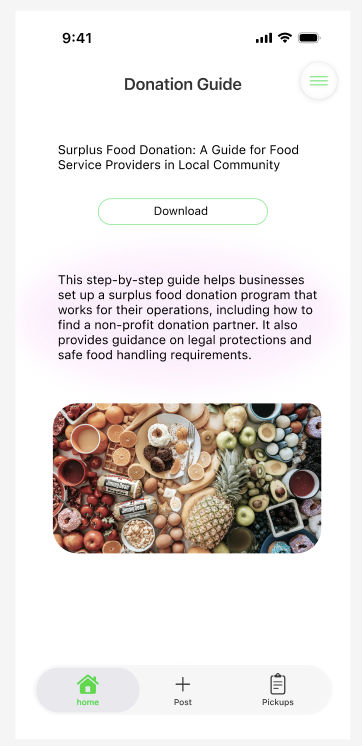 Donation guide screen